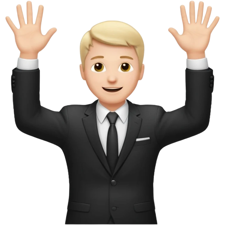 white man in formal suit throws up his hands emoji