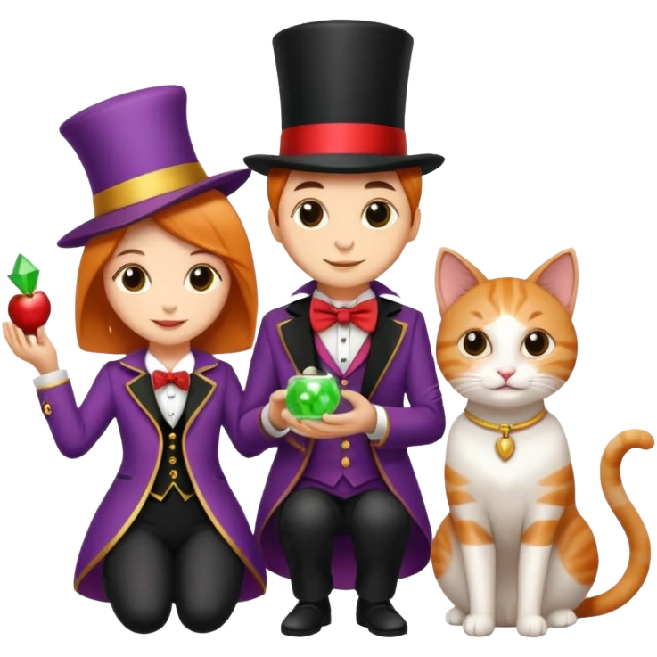 magician couple and their pet cat emoji
