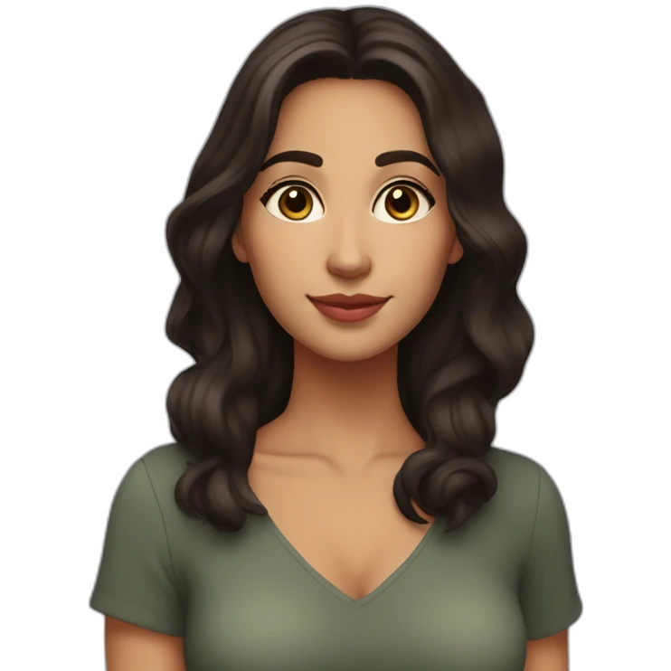 29 year old light Spanish woman, big brown eyes, high cheek bones, angular chin, dark brown hair, size 4, large breasts emoji