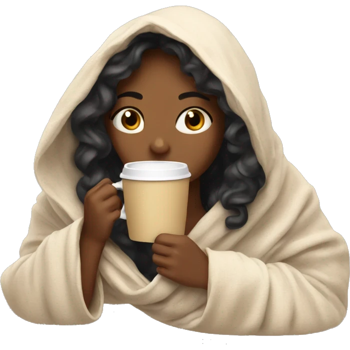 girl inside a blanket sipping coffee eyes closed emoji