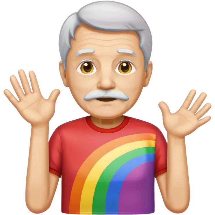 old man with rainbow colored t shirt emoji