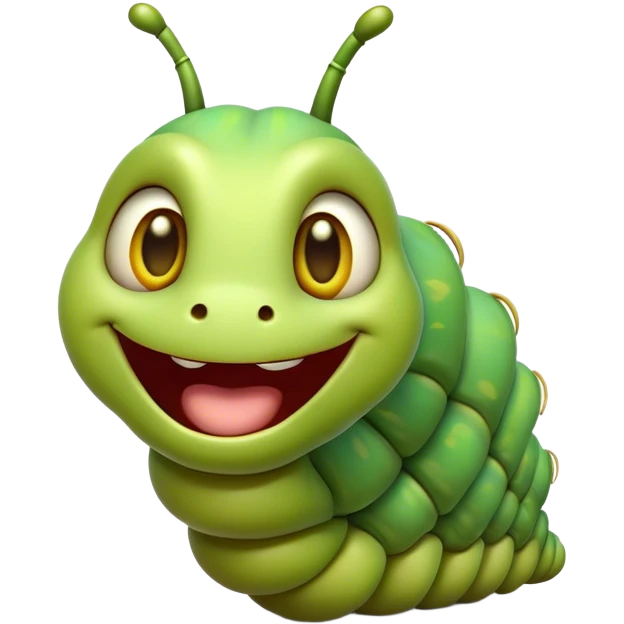 Cinematic Cheeky Caterpillar Portrait Emoji, Head tilted dramatically with an exaggeratedly surprised expression, featuring a tiny, wiggly body with wide, comically expressive eyes full of playful wonder and animated, curving segments, Simplified yet hilariously expressive features, highly detailed, glowing with a slightly sassy natural glow, high shine, dramatic yet playful, stylized with an air of cheeky woodland mischief, soft glowing outline, capturing the essence of a meme-worthy caterpillar that looks ready to wiggle its way into viral fame! emoji