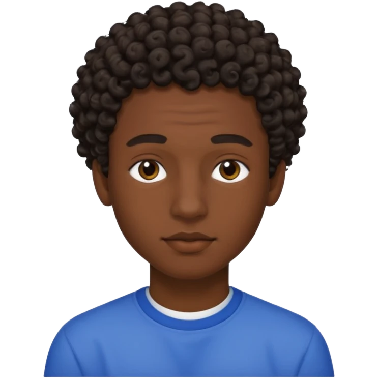 Une homme de 17 ans il a la peau noir foncé , des lèvres pulpeuses des sourcils plus ou moins épais Il a un taper bouclé  mais que au dessus il a un dégradé sur les côtés  emoji