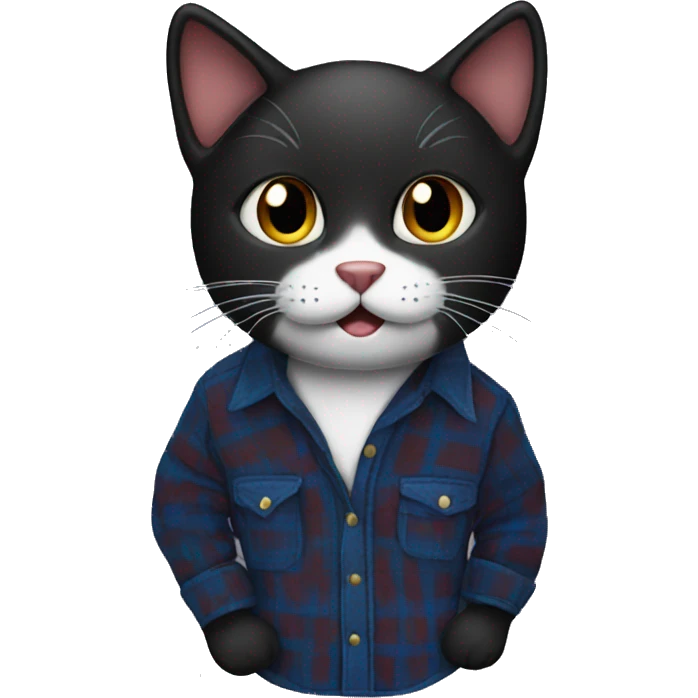 Black cat wearing a flannel emoji
