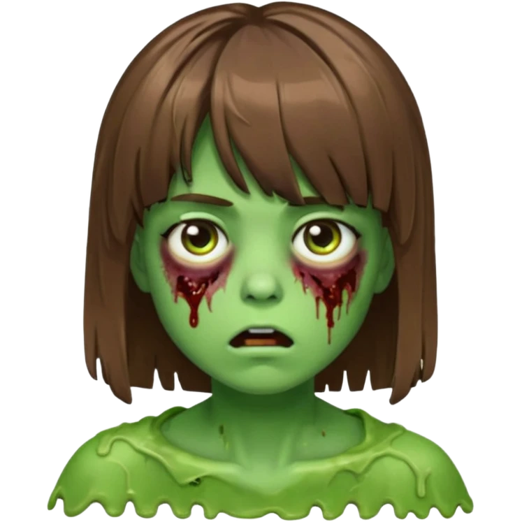 zombie slime youthful face, messy brown hair in fringe haircut, closed mouth, without wrinkles emoji