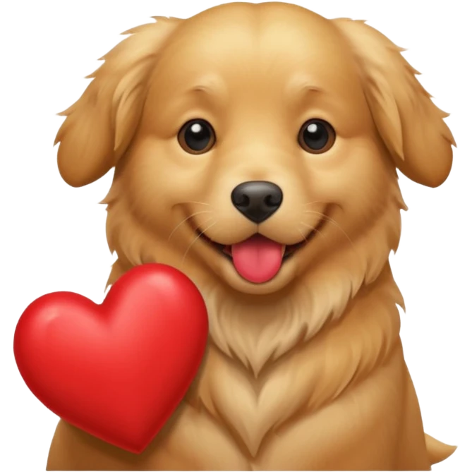A dog holding a heart in its mouth (modelled after a Golden Retriever) emoji