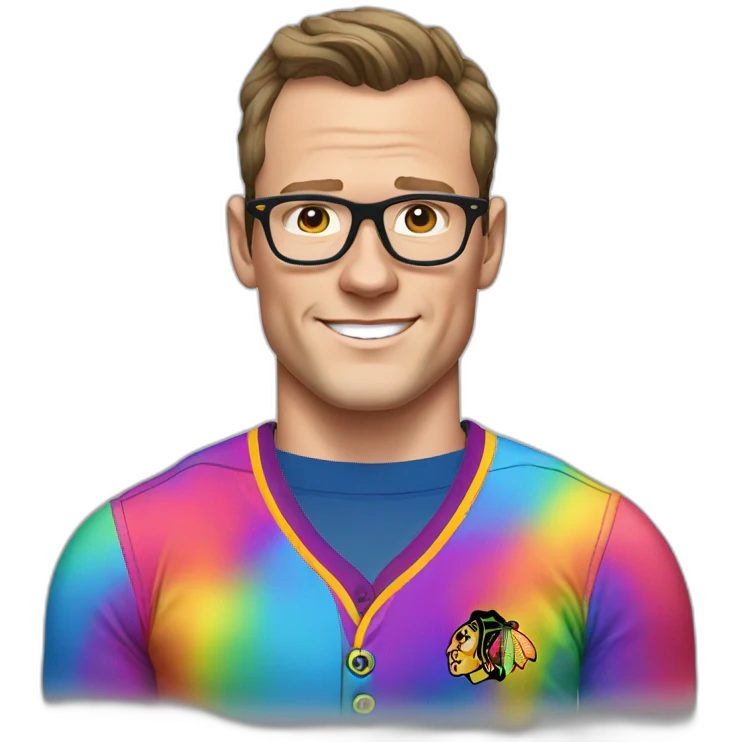 Jonathan Toews wearing glasses and rainbow clothes emoji