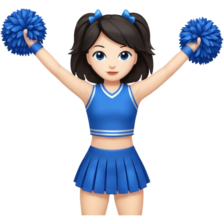 give me a full-length cheerleader with dark hair and blue pom poms emoji