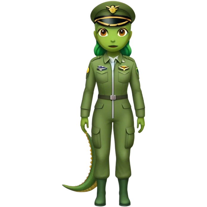 green alien reptilian woman in pilot uniform , full body full figure emoji