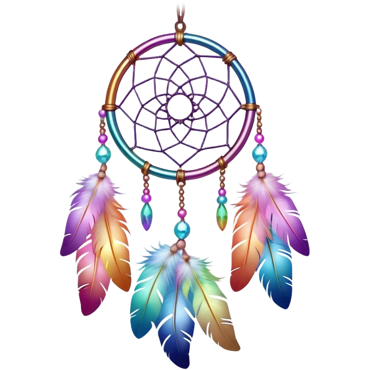 Iridescent pastel rainbow colorful transparent bright light luminescent dream-catcher hanging from an iridescent chain emoji