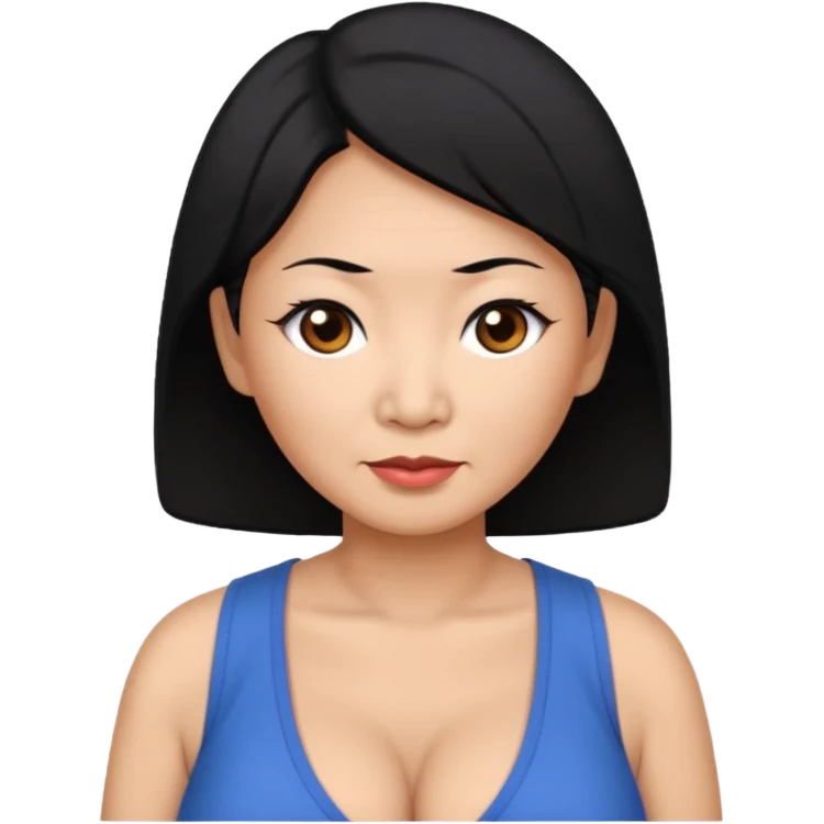 Sexy large breasted black haired old asian woman in a low cut top emoji