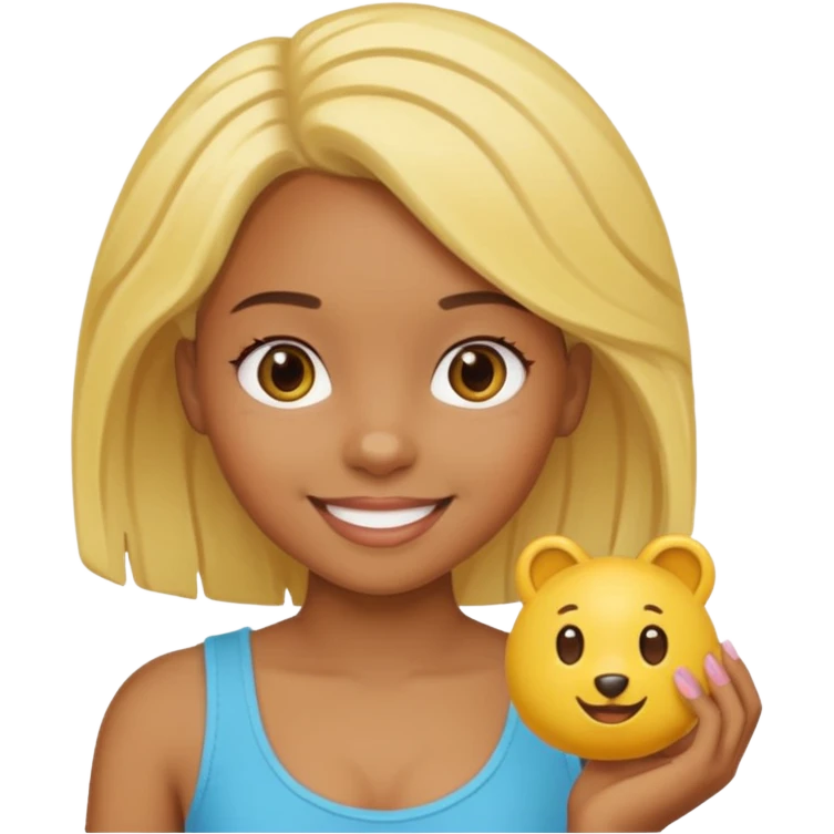 yellow haired black wearing small girl with small toy emoji