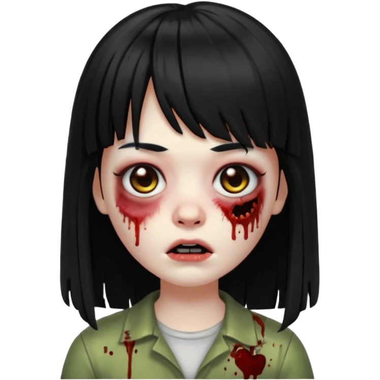 A zombie girl in Apple Memoji format with long, straight black hair and bangs. emoji