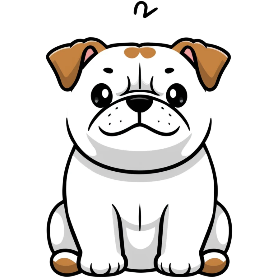 super cute bulldog sitting, front facing emoji