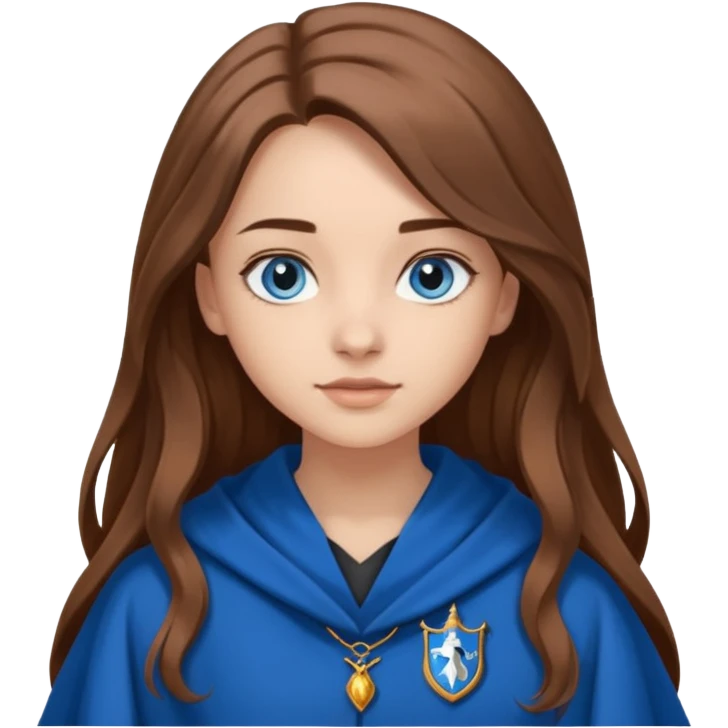 gorgeous Girl with light skin, blue eyes, long brown hair, wears a ravenclaw robes  emoji