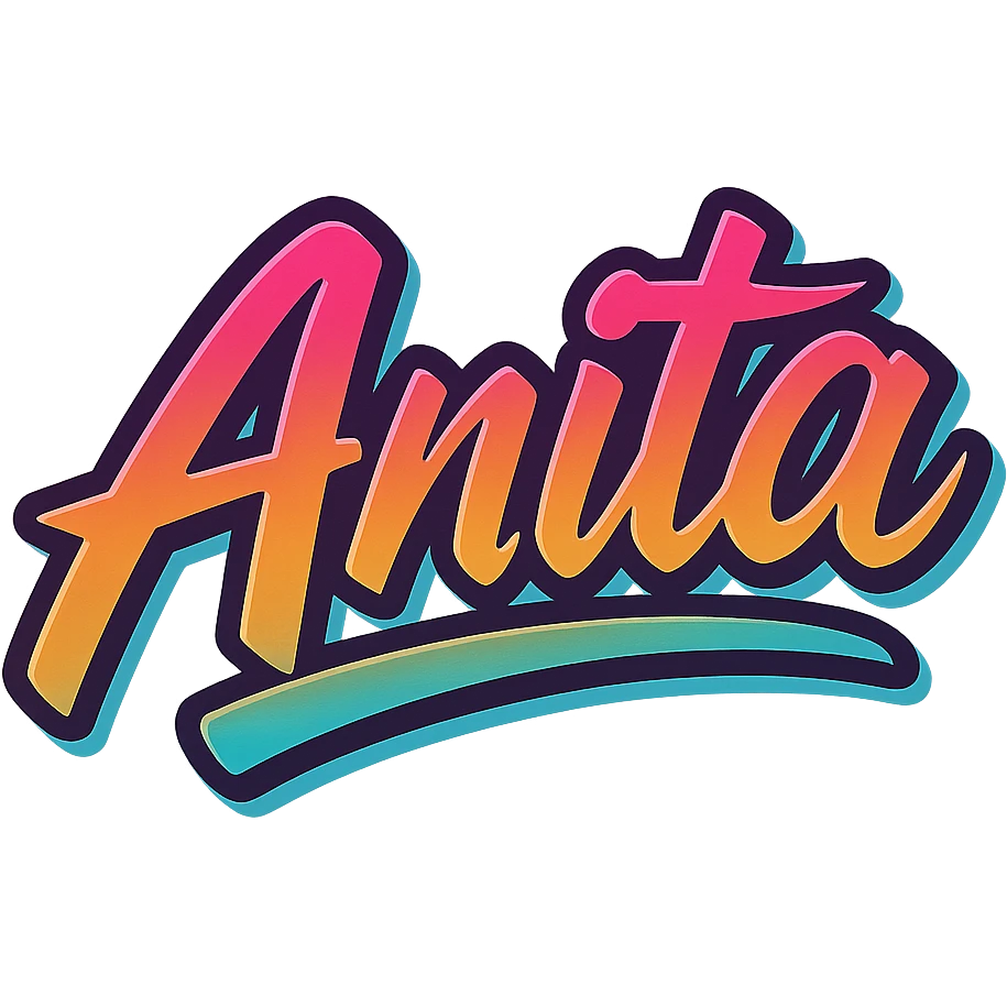 The name 'Anita' in a thick, colorful, edgy, youthful, elegant font, text only, no emoji, transparent background. emoji