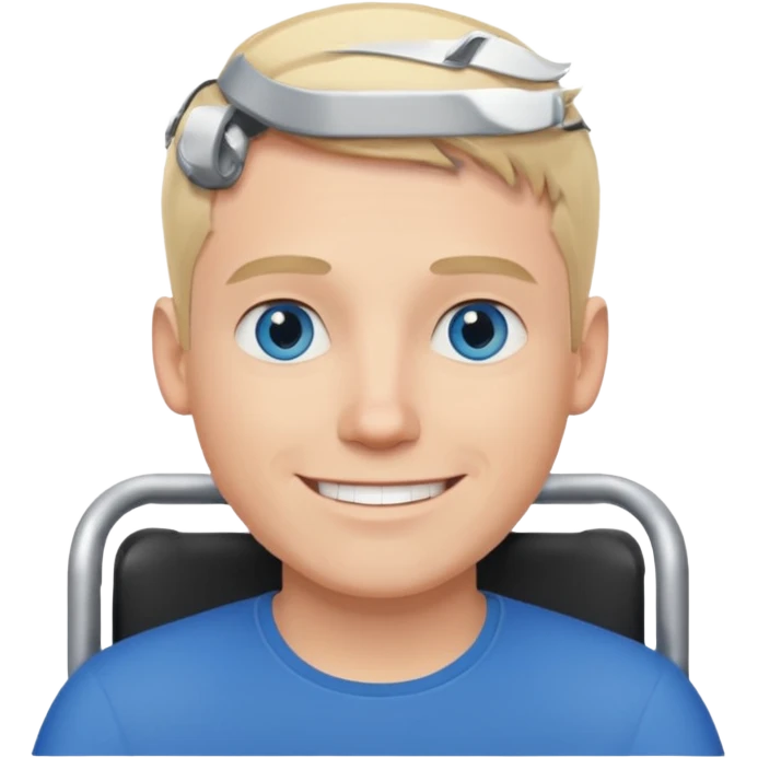 White man in wheelchair with short blond hair and blue eyes emoji