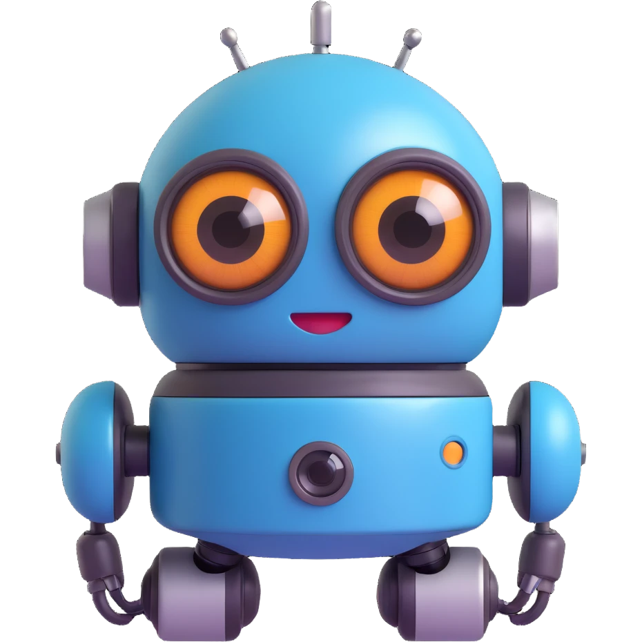 Friendly robot with big expressive eyes — round head, glossy finish, slightly clumsy but charming, cute (think Wall-E meets Baymax). emoji