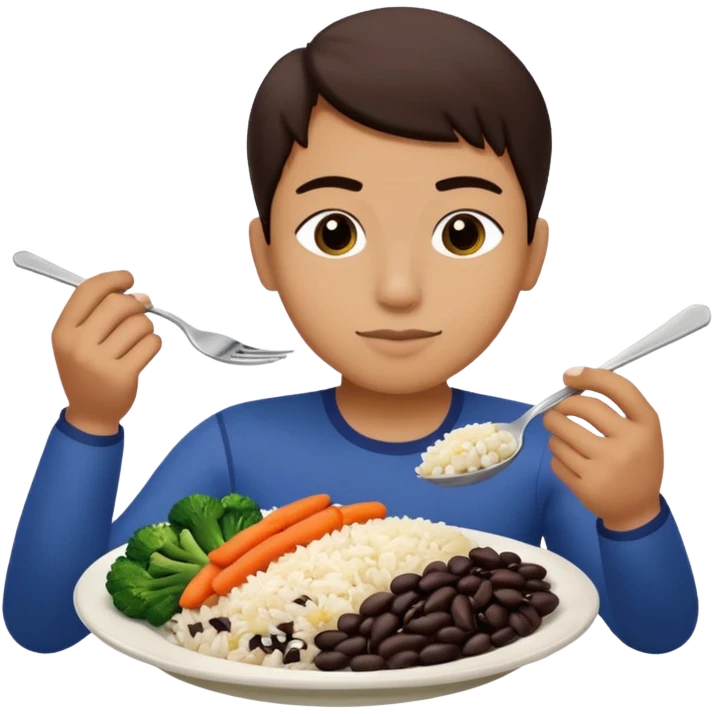 Create a person having lunch. Not a sandwich. Rice, beans, vegetables and chicken. emoji