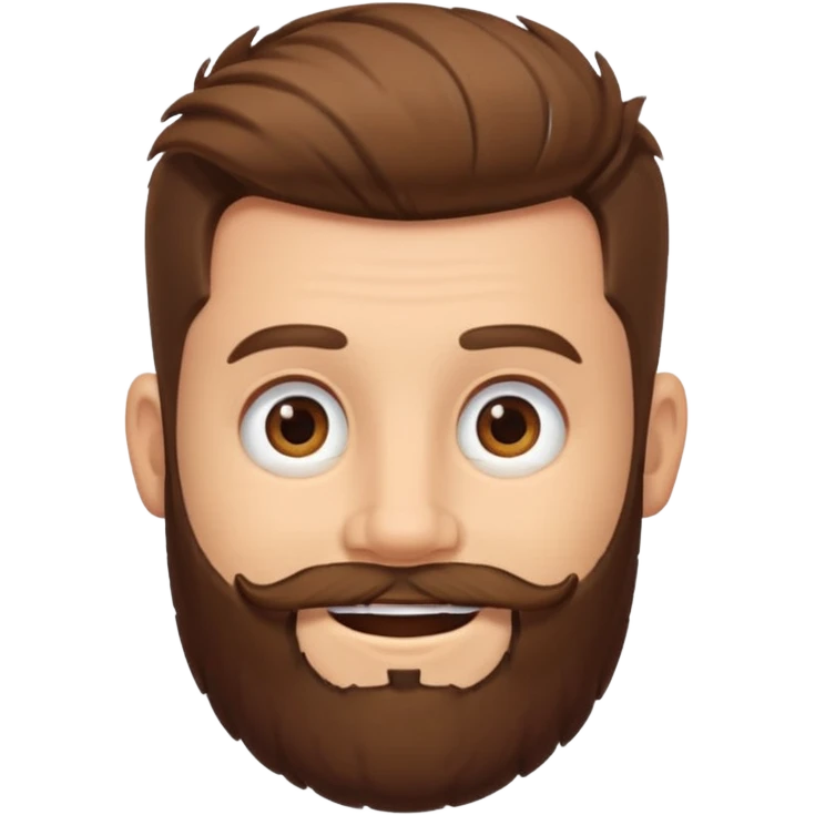 man, stubby hair, brown eyes, full beard, smiling emoji
