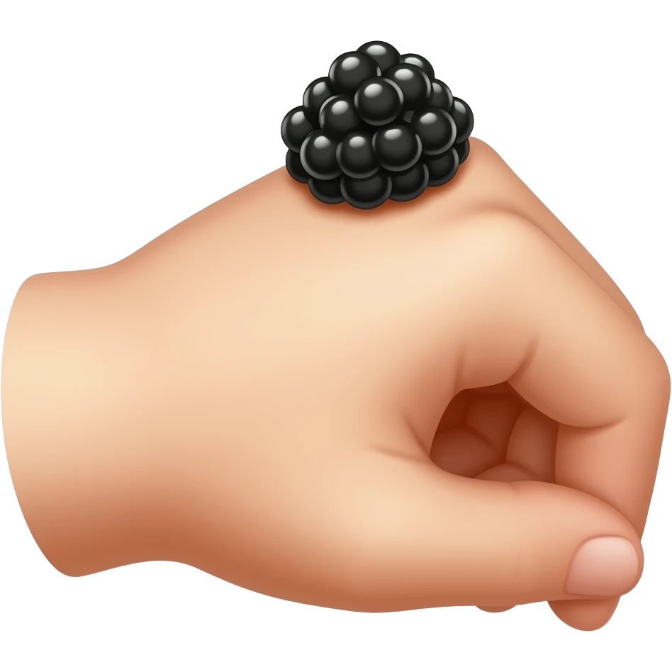 A “caviar bump” placed on the back of the hand, specifically in the soft area between the thumb and index finger, slightly above the knuckle. The caviar is gently mounded in a small, rounded pile, sitting naturally on the skin with a glossy texture. emoji