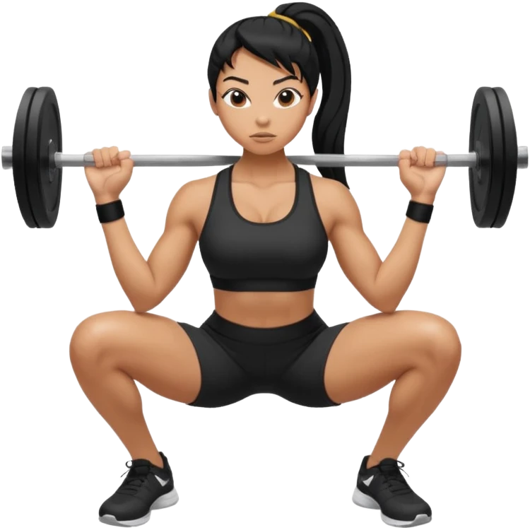 Women with long black ponytail doing a squat emoji