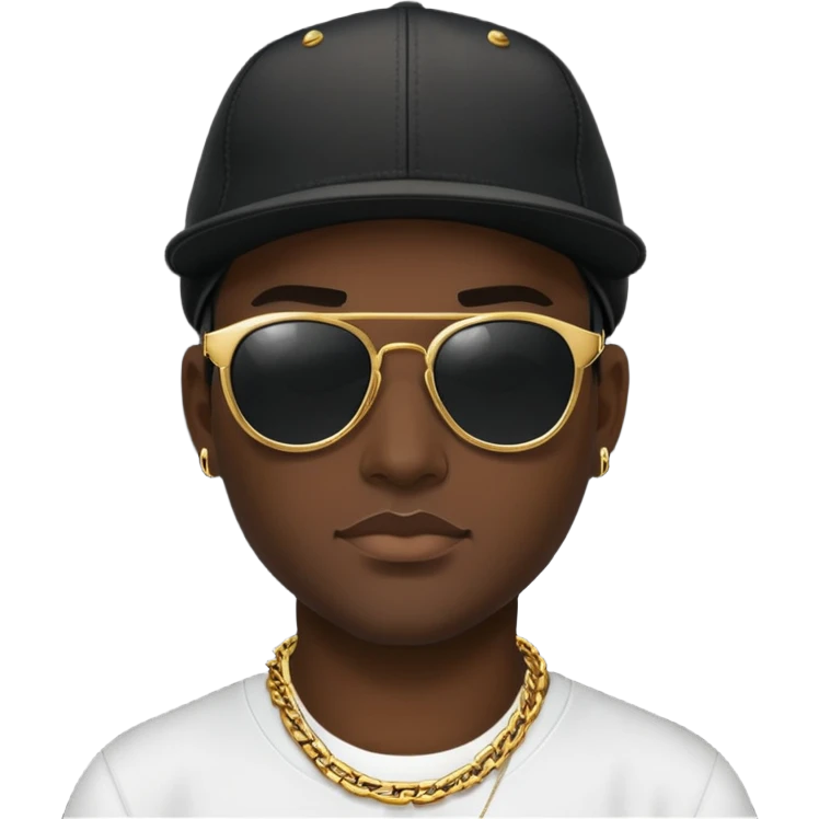 man with black sunglasses, black cap, and gold chain emoji