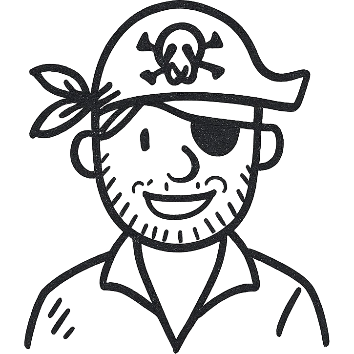pirate, hand drawn black outline style emoji