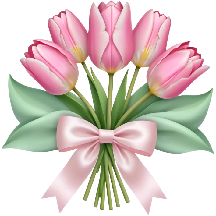 Pastel pink tulip bouquet with bow emoji