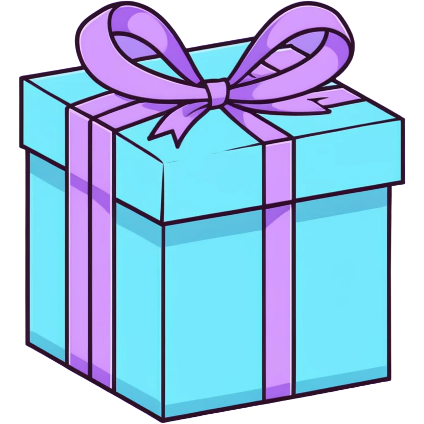 cute pastel gift box with ribbon, baby blue and lavender colors emoji