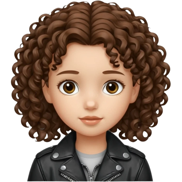 girl kid curly brown hair wear leather jacket emoji