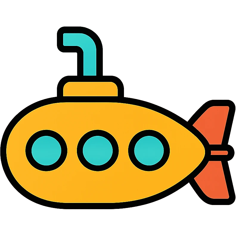 submarine color outline icon, black outlines, subtle color fill emoji