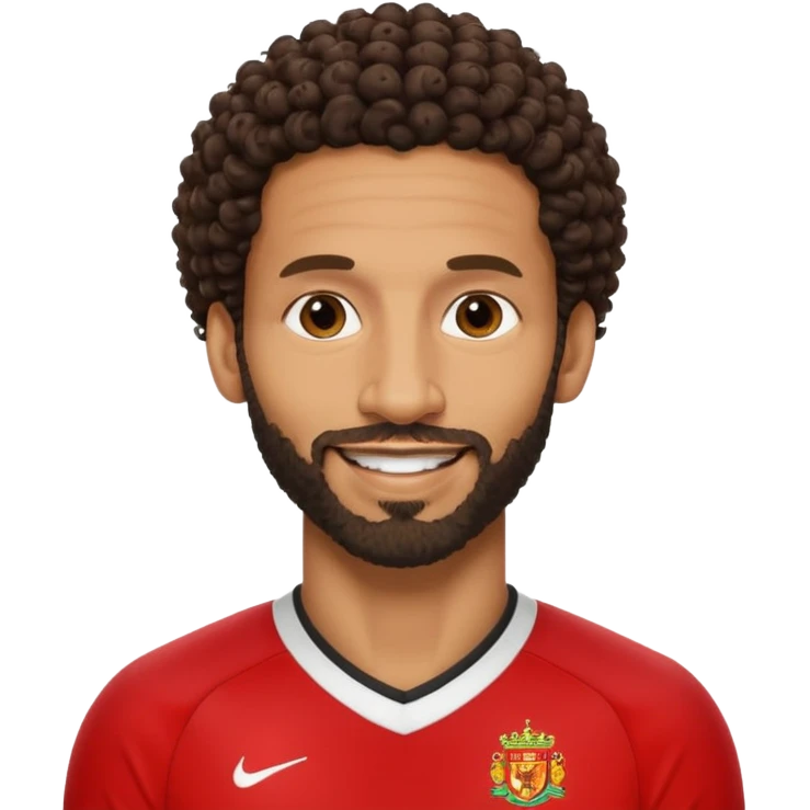 smiling Black British footballer with tight curly hair and trimmed beard, inspired by Apple emoji style, Rio Ferdinand emoji