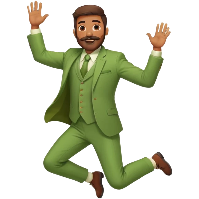 Indian Man wearing green suit with small mustache and huge BEARD Jumping with joy with 2 arms and 2 legs  emoji
