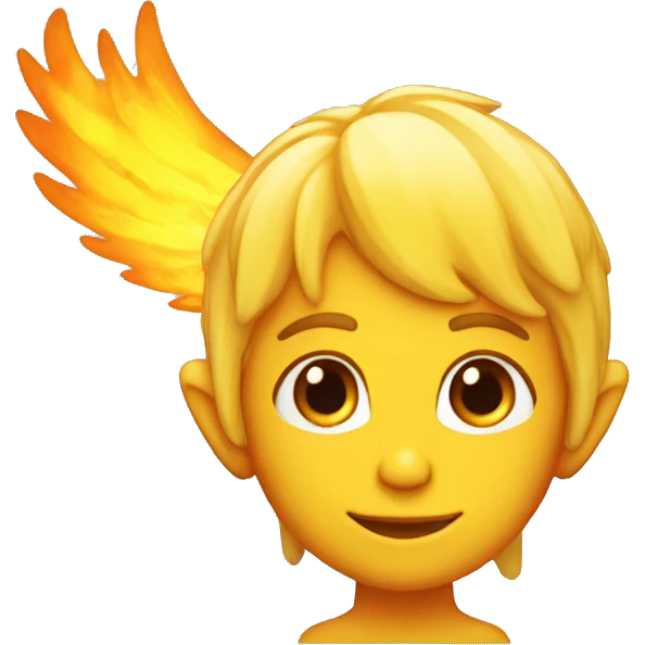 Yellow hair elf with orange angel halo made of fire emoji
