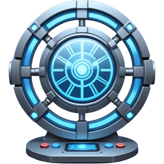 🛠️🔵 Imagine a futuristic lab powered by an arc reactor, glowing with blue light, filled with holographic screens and creative energy. emoji