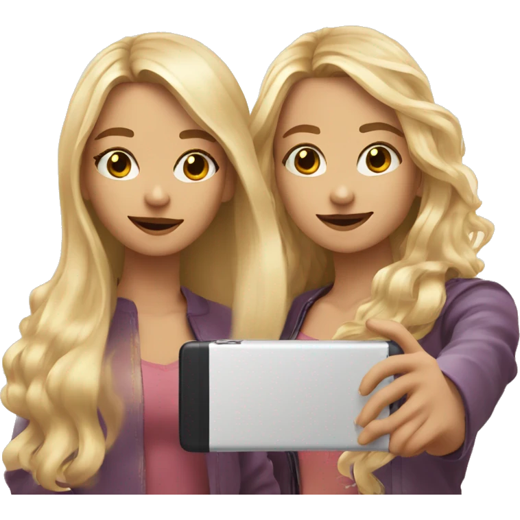 2 Girls one with shoulder Long hair and one with locks both blond doing a Selfie  emoji