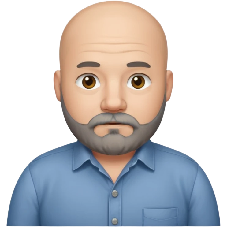 Bald chubby professional man with bushy black and grey beard, wearing a button down shirt emoji