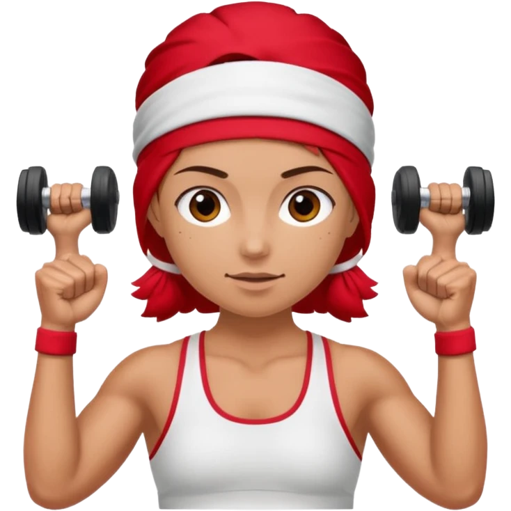athlete with red headband, hold a mini dumbbell emoji