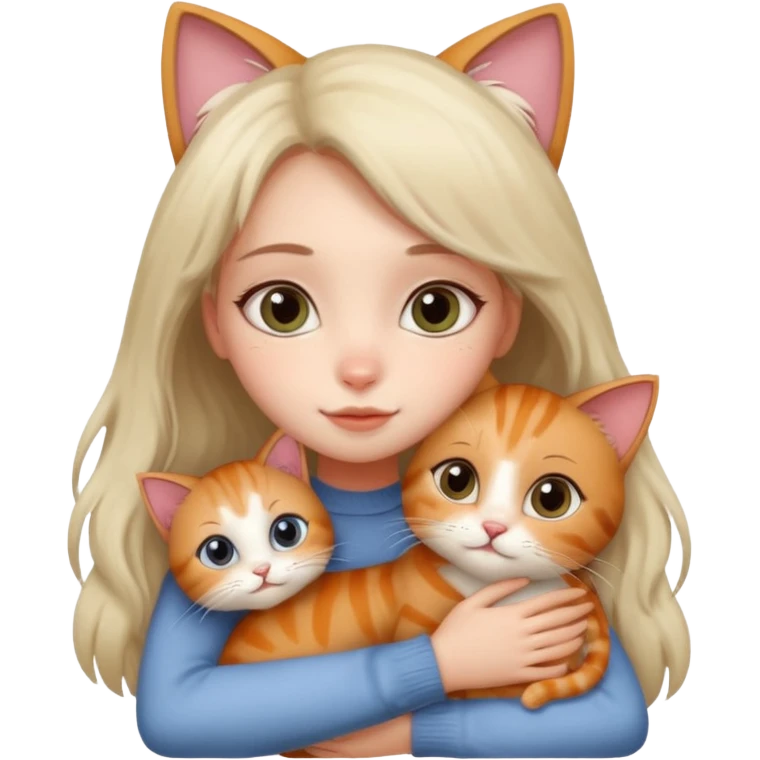 A cute girl hugging a cute cat emoji