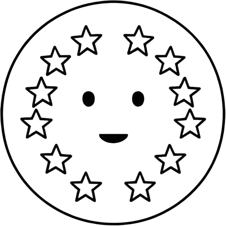 Can u make a emoji with 15 stars in a circle no face no nothin just lines and nothing in the middle and the stars have nothing it in too just lines black and white emoji