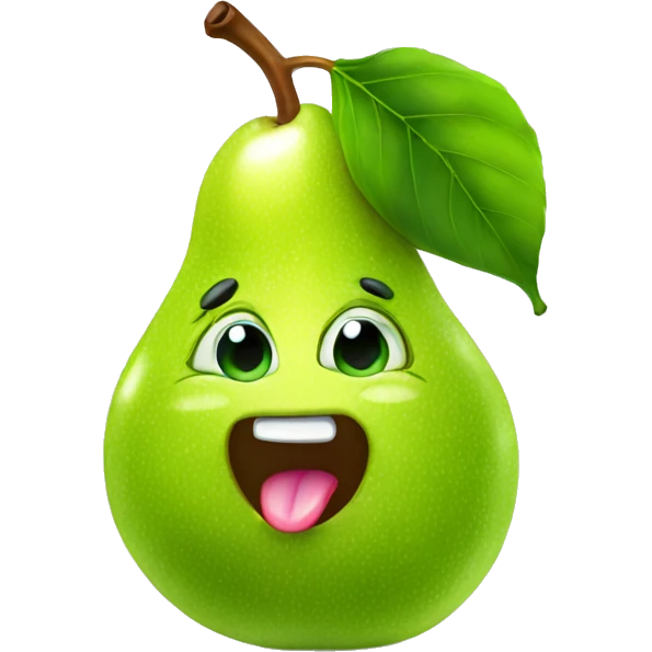 Shiny Green Cute pear with tongue emoji