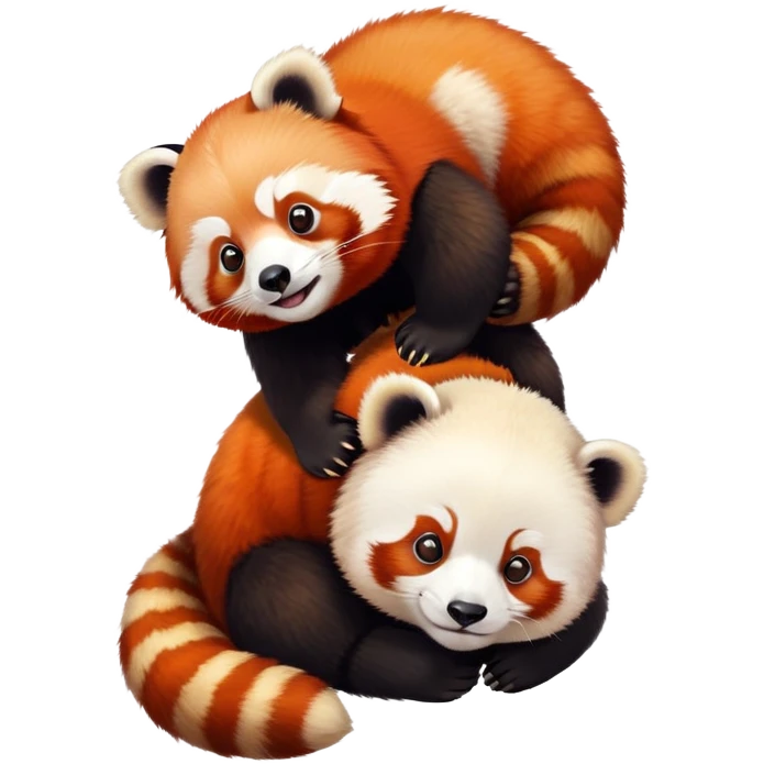 Red panda balancing on a giant panda's head emoji