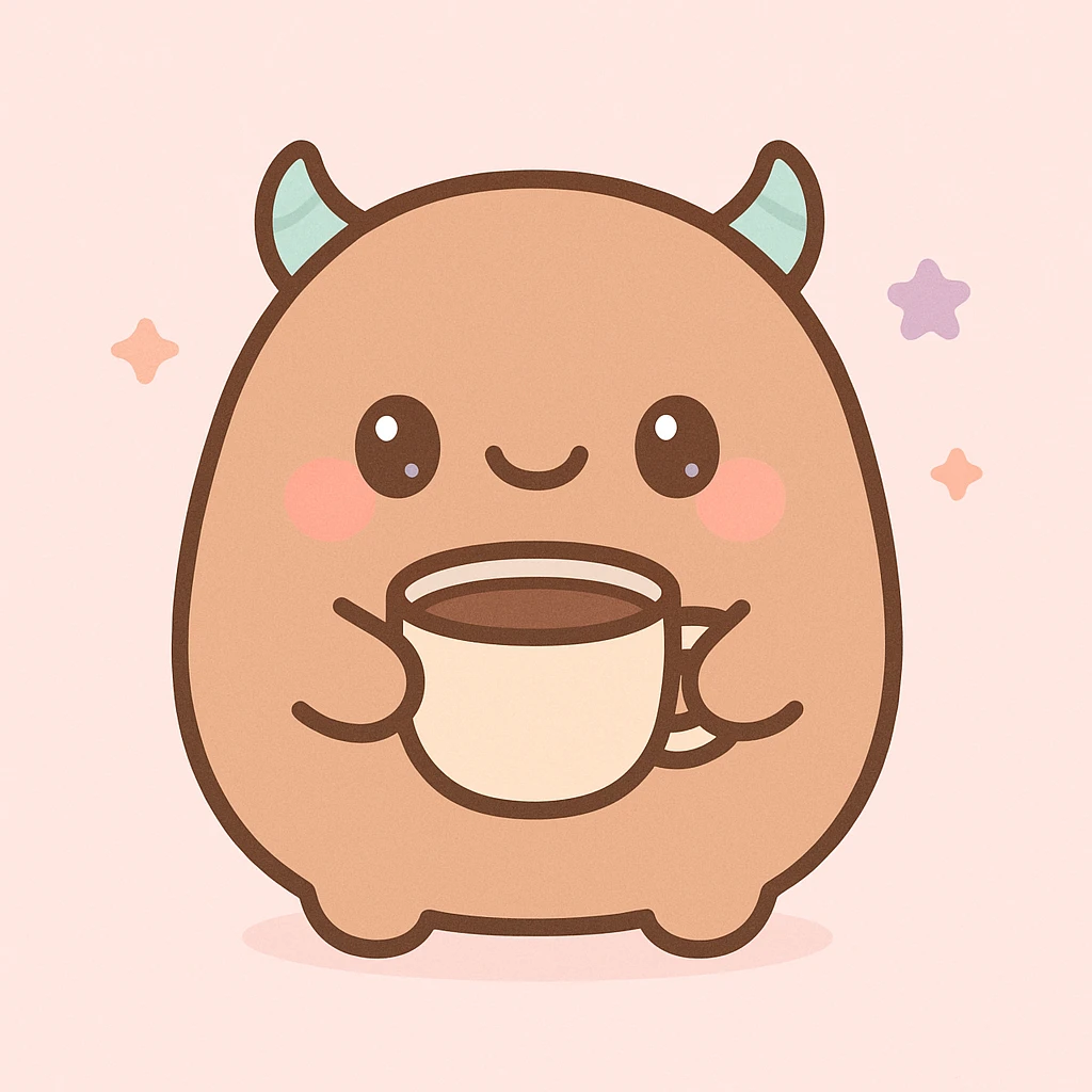 a coffee monster, cute and round, kawaii style emoji