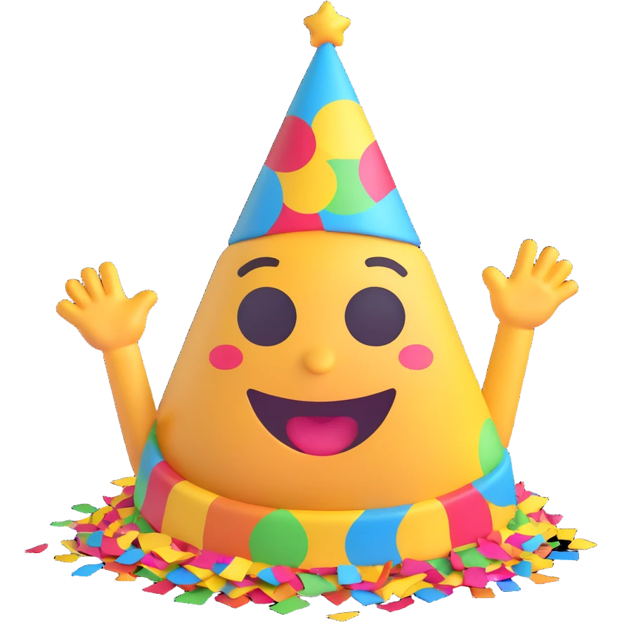 emoji celebrating with party hat, confetti, happy, 3d fluent style emoji