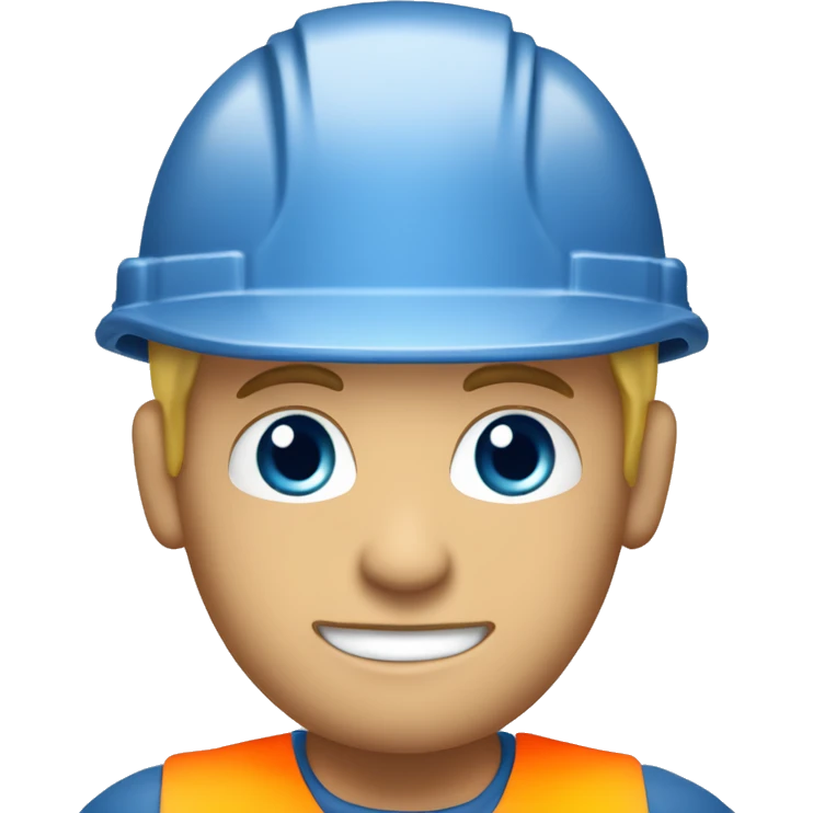 homme blond yeux bleu sans barbe avec cheveux court en l'air dans une tenue de chantier emoji