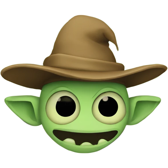 Shy Goblin wearing hat and his eyes are hidden under the hat emoji