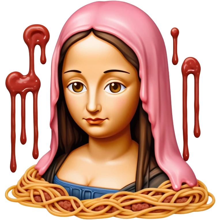 monalisa made of SPAM meat melted pink dripping sauce spaghetti portrait emoji