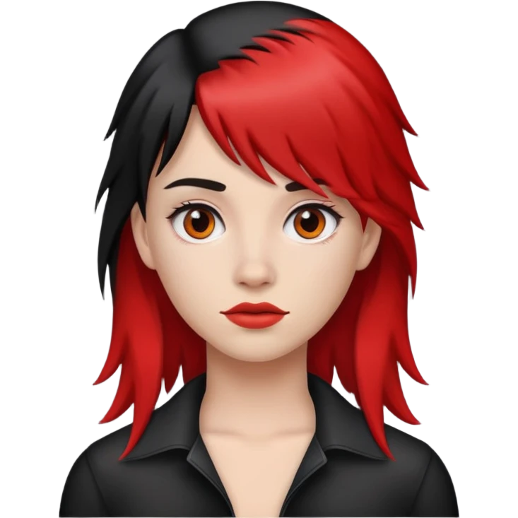 Girl with half red half black mullet emoji