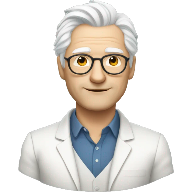 therapist, handsome swiss man with white hair, looking like nietzhce and freud emoji